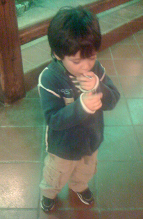 Gian's son learning to smoke