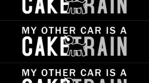 A bookmark we used to enclose in copies of Caketrain, which would have made more sense as a bumper sticker.