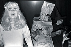 Glenn O'Brien in drag, Fab Five Freddy in bag. TV Party, 1978.